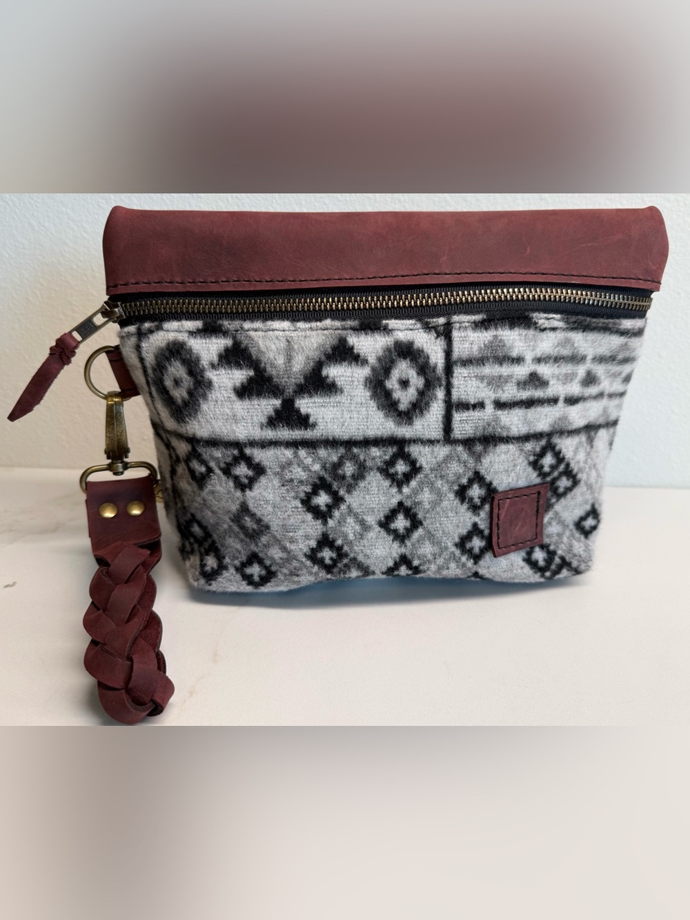 Rebekah Scott Designs Merlot Leather Wool 1948 Essential Pouch Wristlet